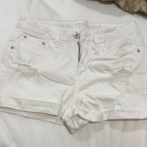 Vanilla Star White High-Rise Distressed Jean Shorts